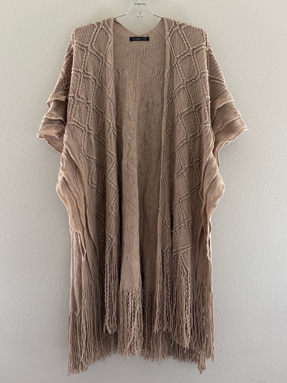 Boho Fringe Poncho Ruana Shrug Cardigan One Size Beige Anthropologie Exclusive